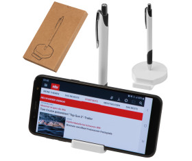 Mobile phone holder with magnetic function, includes metal ballpen